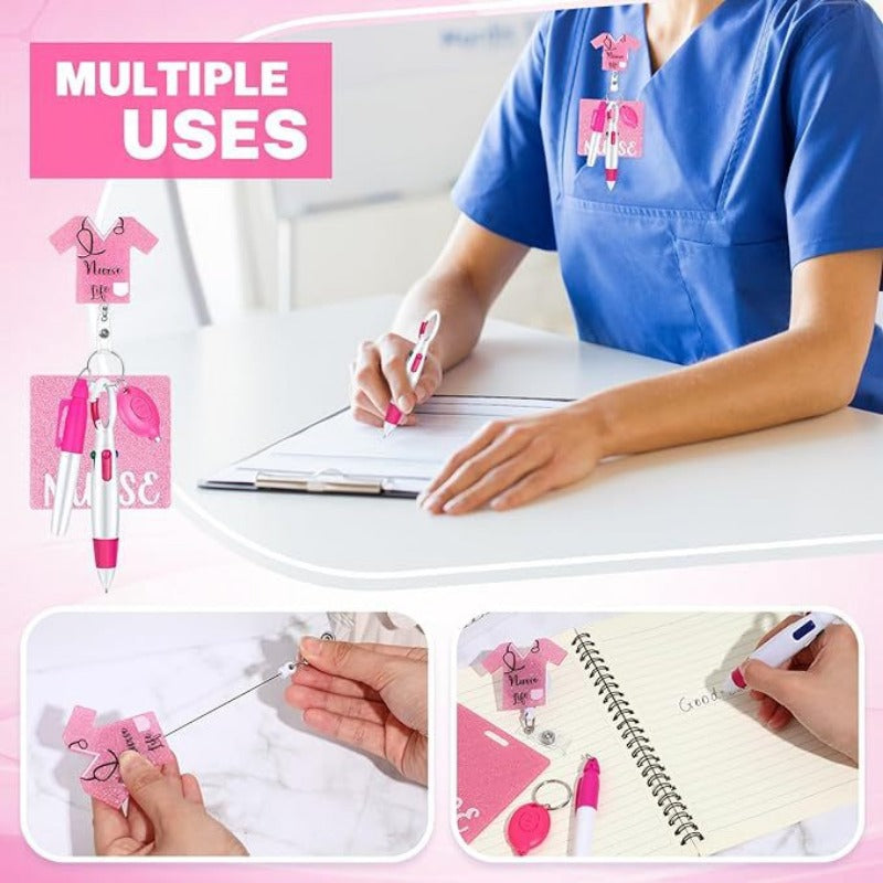 Wholesale Nurse Pen Set with Light Retractable Badge Reel Keychain